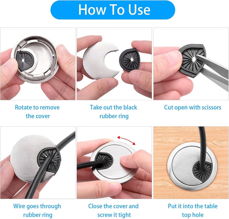 Petutu 4 Pack 2 Inch Metal Desk Grommet for Wire Organizer, Brushed Silver - Image 4